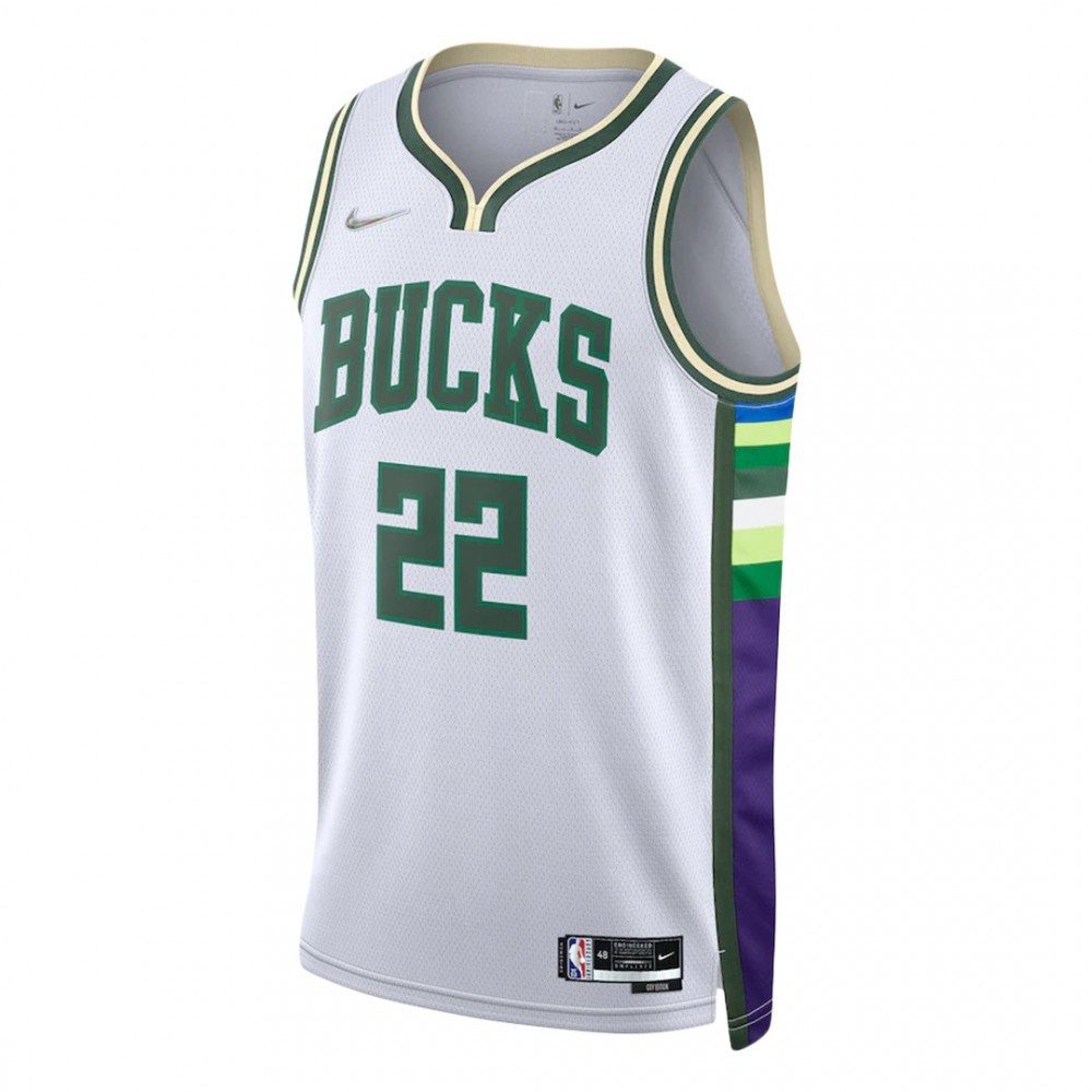 Men's Milwaukee Bucks Khris Middleton #22 White 2021/22 Swingman NBA Jersey - City Edition-Pro Kit Vault | Brand New 26/27 Sports Jerseys